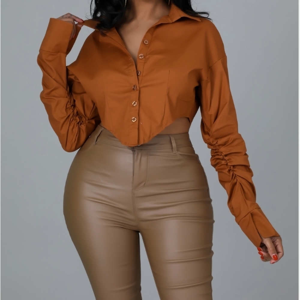 Long rouched sleeved crop blouse!
